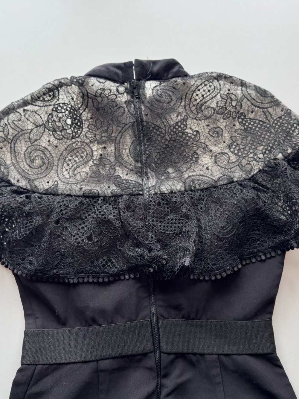 SELF-PORTRAIT Black Paisley Embroidered Tulle Crepe Wide Leg Jumpsuit, Size 2 - Picture 8 of 13